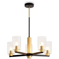 Люстра потолочная, прозрачные стеклянные плафоны, черно-латунное основание E14 5шт Freya Ombre FR2051CL-05BBS