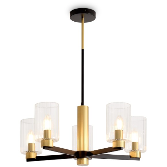 Люстра потолочная, прозрачные стеклянные плафоны, черно-латунное основание E14 5шт Freya Ombre FR2051CL-05BBS Люстра потолочная, прозрачные стеклянные плафоны, черно-латунное основание E14 5шт Freya Ombre FR2051CL-05BBS