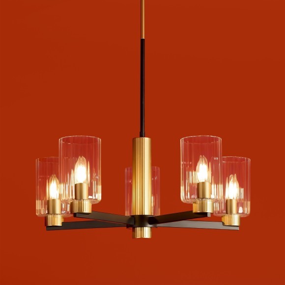 Люстра потолочная, прозрачные стеклянные плафоны, черно-латунное основание E14 5шт Freya Ombre FR2051CL-05BBS Люстра потолочная, прозрачные стеклянные плафоны, черно-латунное основание E14 5шт Freya Ombre FR2051CL-05BBS