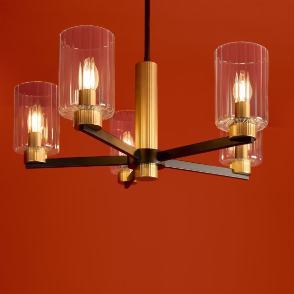 Люстра потолочная, прозрачные стеклянные плафоны, черно-латунное основание E14 5шт Freya Ombre FR2051CL-05BBS Люстра потолочная, прозрачные стеклянные плафоны, черно-латунное основание E14 5шт Freya Ombre FR2051CL-05BBS