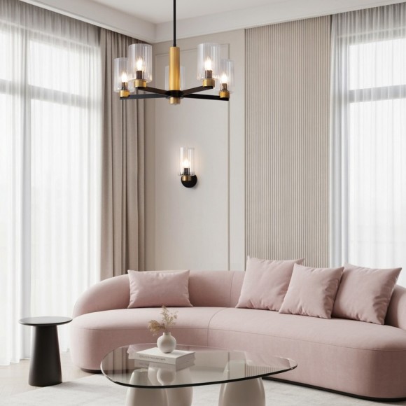 Люстра потолочная, прозрачные стеклянные плафоны, черно-латунное основание E14 5шт Freya Ombre FR2051CL-05BBS Люстра потолочная, прозрачные стеклянные плафоны, черно-латунное основание E14 5шт Freya Ombre FR2051CL-05BBS