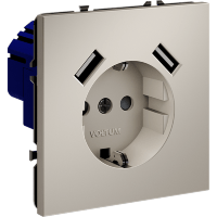 VLS040403 Розетка встраиваемая с заземлением и защитными шторками и с двумя USB A+A Зарядками TYPE-А. Ток 16 Ампер (3500 Ватт) кашемирового цвета VOLTUM S70 (кашемир)