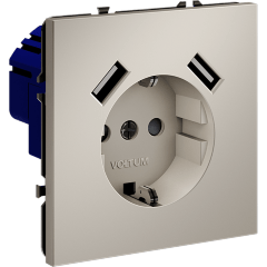 VLS040403 Розетка встраиваемая с заземлением и защитными шторками и с двумя USB A+A Зарядками TYPE-А. Ток 16 Ампер (3500 Ватт) кашемирового цвета VOLTUM S70 (кашемир)