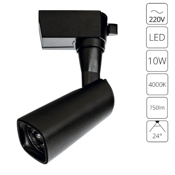 Однофазный двужильный светодиодный трековый светильник Arte Lamp A4561PL-1BK BARUT 4000К 750Лм CRI85+ 24° 10Вт