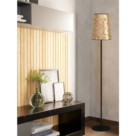 390295 Торшер с ножным выключателем CASTUERA, 1X25W (E27), H1725, сталь, черный / бумага с розовыми