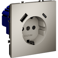 VLS040503 Розетка встраиваемая с заземлением и защитными шторками и с двумя USB зарядками Type-А и Type-C. Ток 16 Ампер (3500 Ватт) кашемирового цвета VOLTUM S70 (кашемир)