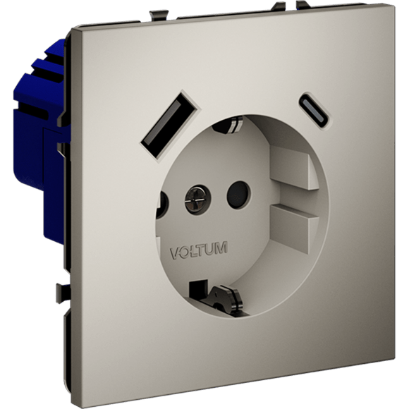 VLS040503 Розетка встраиваемая с заземлением и защитными шторками и с двумя USB зарядками Type-А и Type-C. Ток 16 Ампер (3500 Ватт) кашемирового цвета VOLTUM S70 (кашемир)