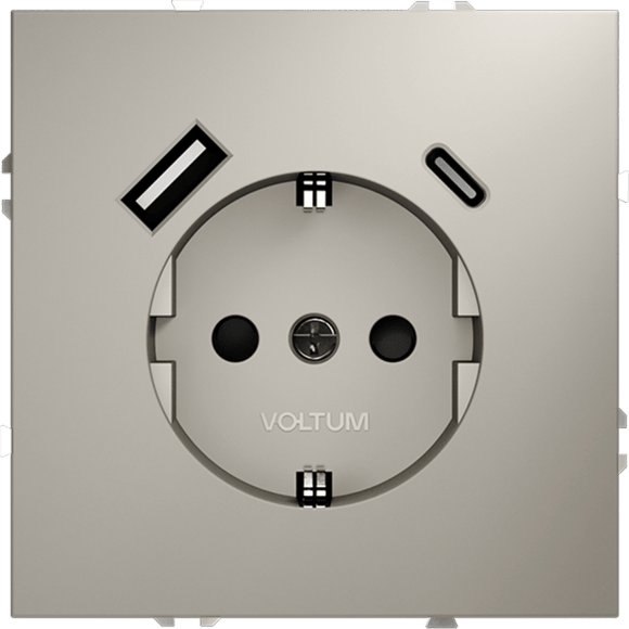 VLS040503 Розетка встраиваемая с заземлением и защитными шторками и с двумя USB зарядками Type-А и Type-C. Ток 16 Ампер (3500 Ватт) кашемирового цвета VOLTUM S70 (кашемир)