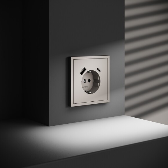 VLS040503 Розетка встраиваемая с заземлением и защитными шторками и с двумя USB зарядками Type-А и Type-C. Ток 16 Ампер (3500 Ватт) кашемирового цвета VOLTUM S70 (кашемир)