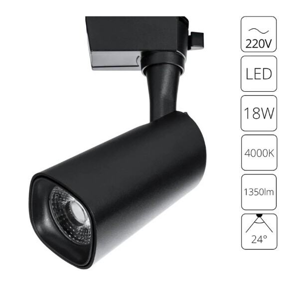 Однофазный двужильный светодиодный трековый светильник Arte Lamp A4562PL-1BK BARUT 4000К 1350Лм CRI85+ 24° 18Вт