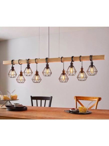 43134 TOWNSHEND 5 Подвесной светильник с 9 лампами E27, 540Вт, винтажный, сталь, дерево, черный, коричневый 43134 TOWNSHEND 5 Подвесной светильник с 9 лампами E27, 540Вт, винтажный, сталь, дерево, черный, коричневый