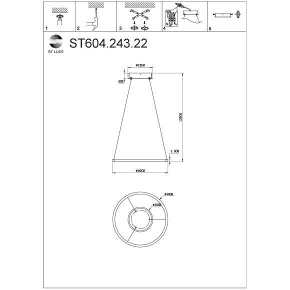 ST604.243.22 Светильник подвесной ST-Luce Золотистый/Белый LED 1*22W 4000K Подвесные светильники ST604.243.22 Светильник подвесной ST-Luce Золотистый/Белый LED 1*22W 4000K Подвесные светильники