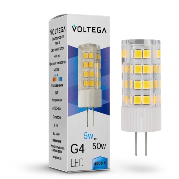 Voltega 7184 Светодиодная лампа Simple Capsule G4 5W 460Лм 4000K CRI80 345° IP20 220V
