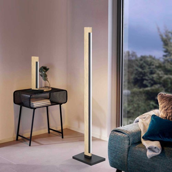 99296 CAMACHO Светодиодный диммируемый торшер напольный, 22Вт, 2400Лм, 3000К, дерево, пластик, белый, коричневый