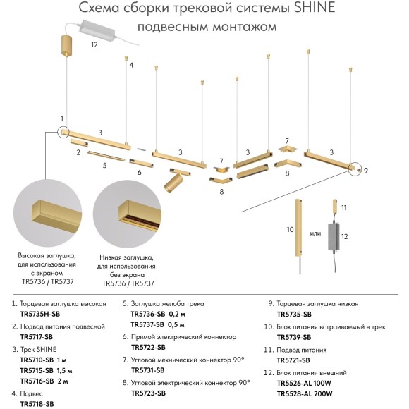 TR5722-SB Прямой коннектор питания латунь Denkirs Shine 48V