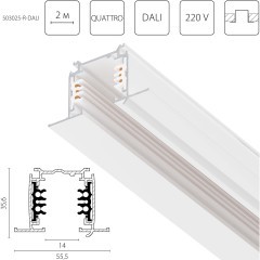 Трек шестиконтактный встраиваемый 3-фазн со стыковочными пазами, 2м Quattro/DALI/ Lightstar 503025-R-DALI