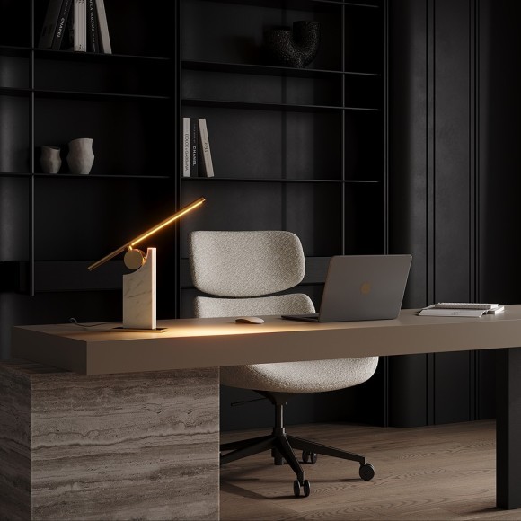 MOD467TL-L9BS3K Настольный светодиодный светильник с основанием из натурального светлого мрамора и выключателем на плафоне, 9Вт 200Лм 3000К CRI80 120° 220V IP20 Maytoni Monumento