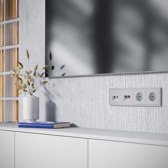 VLS002716 Накладка для розетки TV+RJ45 (CAT5-CAT6 + RG6 или РК 75-4,8-31 серого цвета VOLTUM S70 (серый)