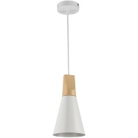 Подвесной светильник Maytoni Bicones P359-PL-140-W E27 макс. 60Вт белый металл + дерево (бук), скандинавский минимализм, диаметр 140 мм, регулируемая высота 240-1420 мм