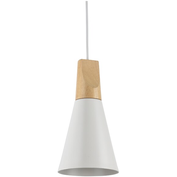 Подвесной светильник Maytoni Bicones P359-PL-140-W E27 макс. 60Вт белый металл + дерево (бук), скандинавский минимализм, диаметр 140 мм, регулируемая высота 240-1420 мм