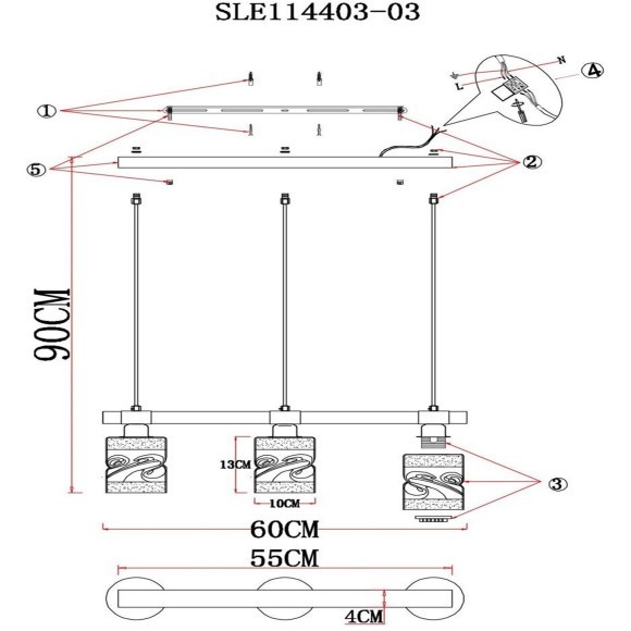 SLE114403-03 Светильник подвесной Черный, Темное дерево/Черный, Прозрачный, Янтарный E27 3*60W ABIRITTO