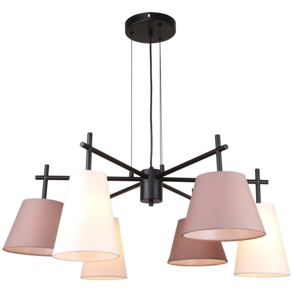Подвесная люстра с тканевым бежевыми и коричневыми плафонами и 6 лампами Е14 Favourite Carino 4621-6P