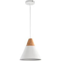 Подвесной светильник Maytoni Bicones P359-PL-01-W E27 макс. 60Вт белый матовый металл и дерево (бук), конусный плафон, скандинавский стиль, диаметр 220 мм, высота регулируемая 220-1400 мм