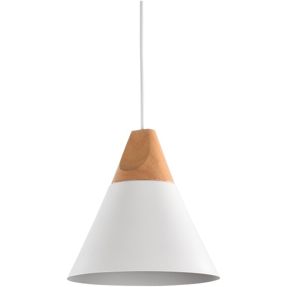 Подвесной светильник Maytoni Bicones P359-PL-01-W E27 макс. 60Вт белый матовый металл и дерево (бук), конусный плафон, скандинавский стиль, диаметр 220 мм, высота регулируемая 220-1400 мм