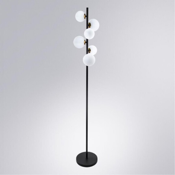 Торшер с 6 стеклянными плафонами под лампы G9 черным металлом и ножным выключателем Arte Lamp GEMINI A2243PN-6BK