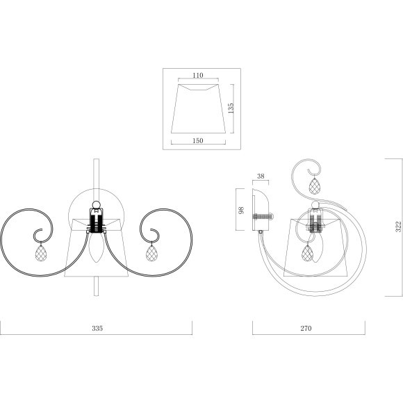 Бра Freya FR2020-WL-01-BZ Simone под лампу 1xE14 40W