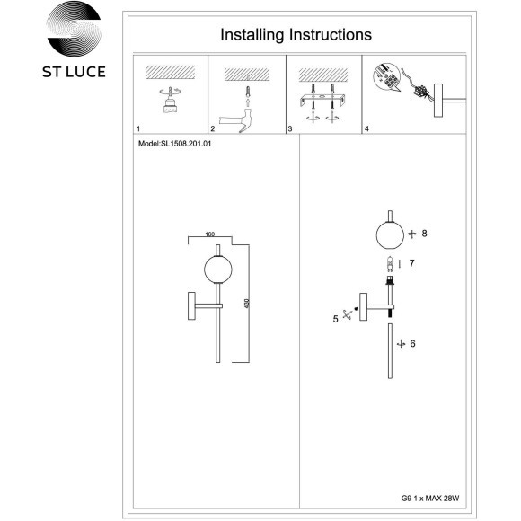 SL1508.201.01 Бра ST-Luce Золотистый/Белый G9 1*5W RIALTO