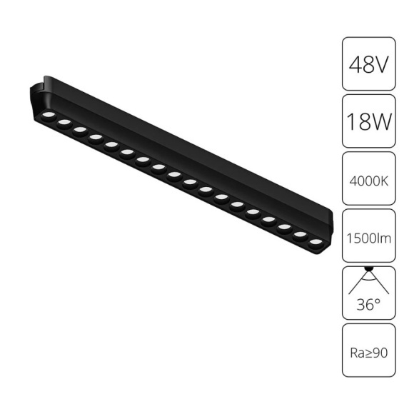 A6169PL-1BK Трековый магнитный светодиодный светильник Arte Lamp Rapid 48V CRI90+ 4000К 1500Лм 36° 18Вт