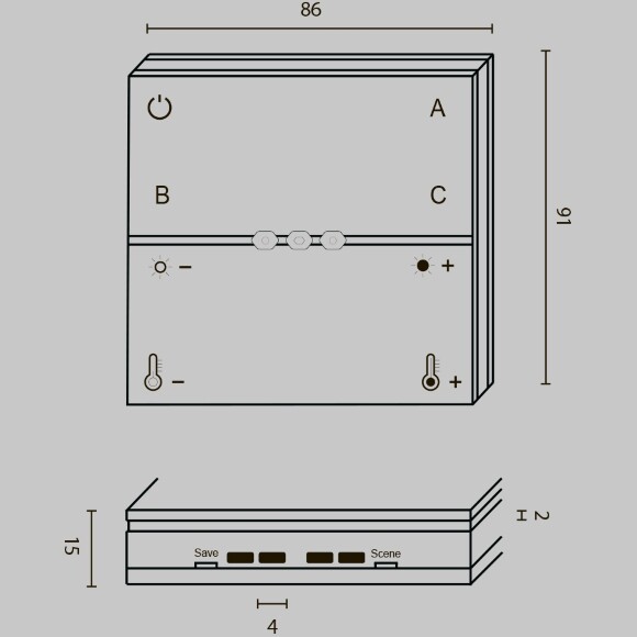 Maytoni DRC035-Z-8-B Черная беспроводная аккумуляторная накладная панель управления “умным” освещением по протоколу Zigbee 3.0, вкл/выкл; диммирование; изм. цветовой температуры; разделение на группы (до 3 групп); создание сцен