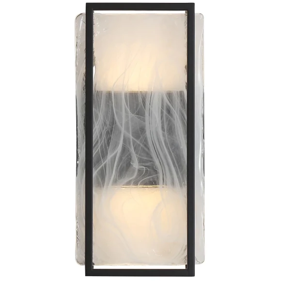 Favourite Powder 4825-2W Современный черный уличный светодиодный настенный светильник в неоклассическом стиле, металл черный, плафон стекло, LED 2x8Вт 3000K 2x480Лм CRI90 IP65 220В, размеры D70xW170xH355мм