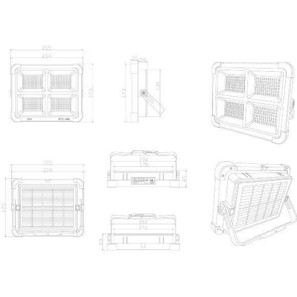 Arte Lamp AVIOR A8100AL-1BK Походный переносной аккумуляторный (4800 мА/ч) уличный прожектор, зарядка от солнца или USB TYPE-C, функция пауер-банка, магнитное, подвесное или накладное крепление, время работы 4-8 часов, LED 10Вт CRI70 550лм 3000/4500/8500K