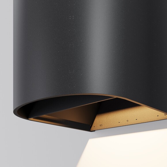 Maytoni Drape O526WL-L20B3K Уличный настенный полукруглый светодиодный фасадный светильник-бра высотой 23 см, стиль минимализм, свет вверх-вниз, металл черный алюминий, LED 20Вт 3000K 1000Лм CRI80 80° 220В IP65 -40...+50°C