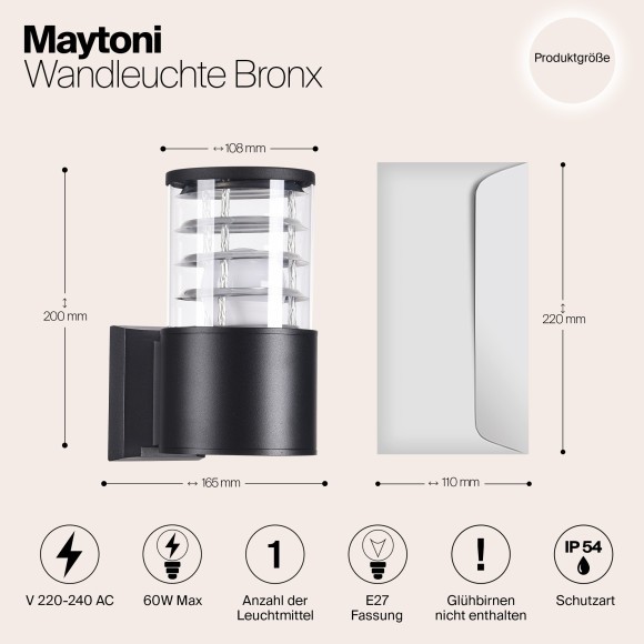 Уличный настенный светильник Maytoni O576WL-01B Bronx IP54 под лампу 1xE27 60W