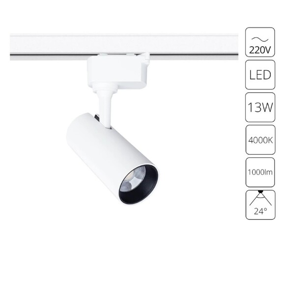 Однофазный двужильный светодиодный трековый светильник Arte Lamp A4568PL-1WH REGULUS 4000К 1000Лм CRI85+ 24° 13Вт Однофазный двужильный светодиодный трековый светильник Arte Lamp A4568PL-1WH REGULUS 4000К 1000Лм CRI85+ 24° 13Вт