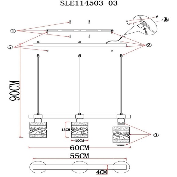 SLE114503-03 Светильник подвесной Белый, Светлое дерево/Белый, Прозрачный E27 3*60W ABIRITTO