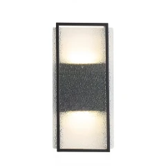 Favourite Powder 4826-2W Современный черный уличный светодиодный настенный светильник в неоклассическом стиле, металл черный, плафон стекло, LED 2x8Вт 3000K 2x480Лм CRI90 IP65 220В, размеры D70xW170xH355мм