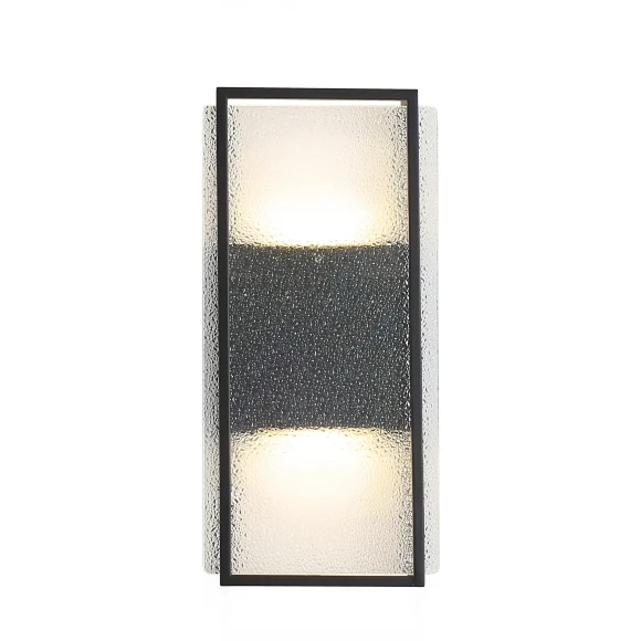 Favourite Powder 4826-2W Современный черный уличный светодиодный настенный светильник в неоклассическом стиле, металл черный, плафон стекло, LED 2x8Вт 3000K 2x480Лм CRI90 IP65 220В, размеры D70xW170xH355мм