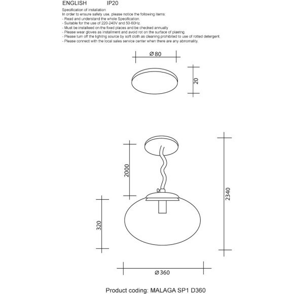Светильник подвесной Crystal Lux MALAGA SP1 D360 CHROME