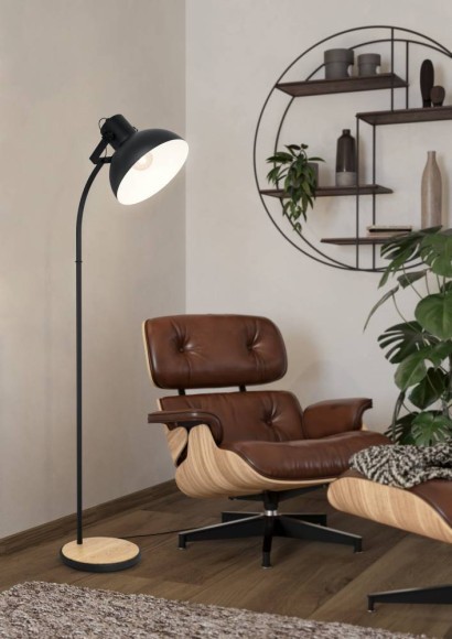 44059 Торшер LUBENHAM с ножн. выкл, 1х28W(E27), L475, B300, H1600, сталь, дерево, черн, коричн
