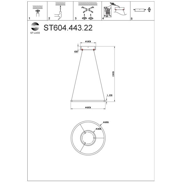 ST604.443.22 ST Luce Светильник подвесной, LED, 4000K 1х22W, черный/белый