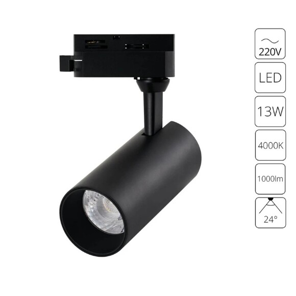 Однофазный двужильный светодиодный трековый светильник Arte Lamp A4568PL-1BK REGULUS 4000К 1000Лм CRI85+ 24° 13Вт Однофазный двужильный светодиодный трековый светильник Arte Lamp A4568PL-1BK REGULUS 4000К 1000Лм CRI85+ 24° 13Вт