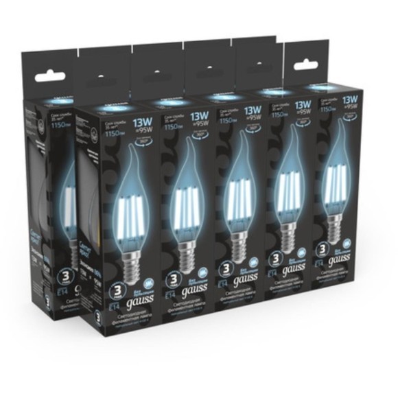 104801213 Лампа Gauss Filament Свеча на ветру 13W 1150lm 4100К Е14 LED 1/10/50
