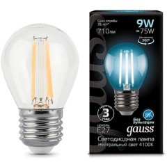 105802209 Лампа Gauss LED Filament Globe E27 9W 4100K 1/10/50