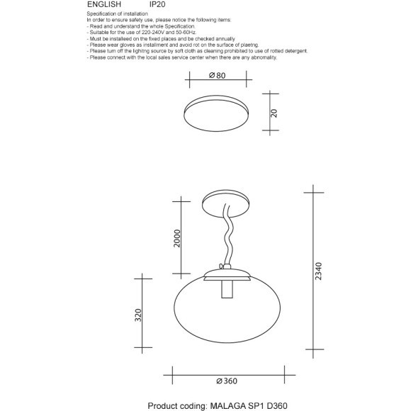 Светильник подвесной Crystal Lux MALAGA SP1 D360 COOPER
