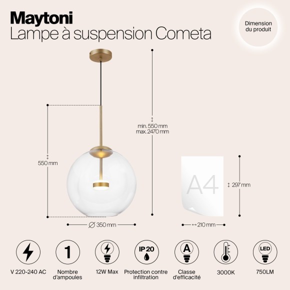 Подвесной светильник Maytoni MOD056PL-L12G3K COMETA светодиодный LED 12W