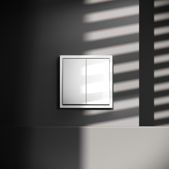 VLS020301 Проходной выключатель (переключатель) двухклавишный встраиваемый белого глянцевого цвета 10А (2200 Ватт) VOLTUM S70 (белый глянцевый)